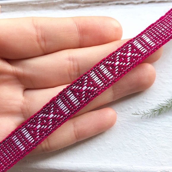 Bright Burgundy Boho Woven Bracelet - Picture 4 of 5